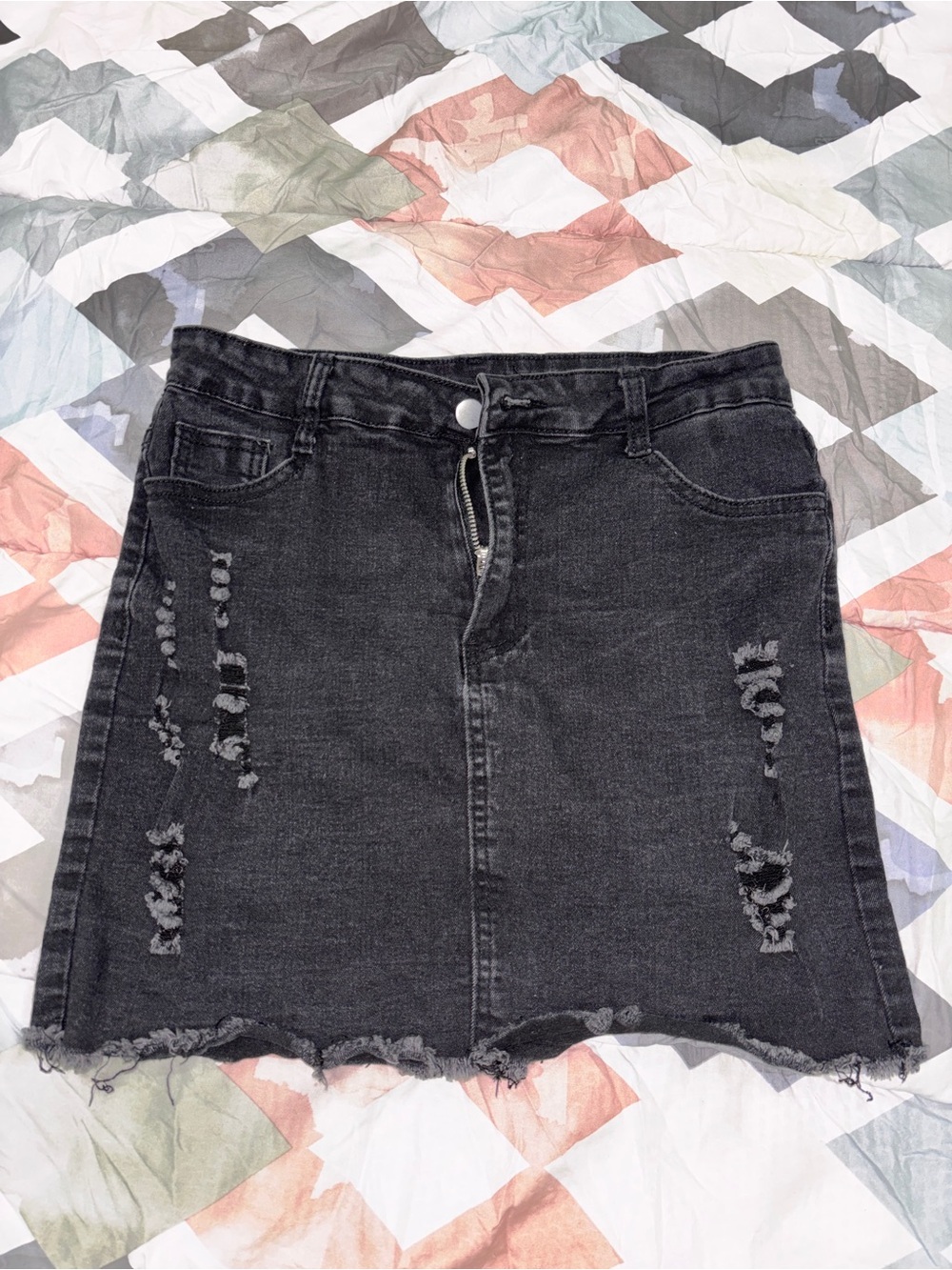 SHEIN Black Distressed Denim Mini Skirt